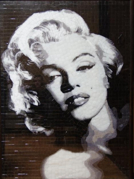 Marilyn Monroe portrait, hand-cast gypsum wall mosaic